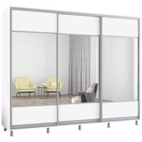 Dulap Mobildor-Lux Aron uși glisante din PAL cu oglindă orizontal (270x60x220H cm) Alb Brilliant