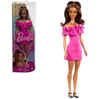 Кукла Barbie HRH15 Модница с волнистыми каштановыми волосами и в розовом платье