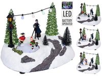Сувенир LED "Дед Мороз, снеговик, дети на катке" 20Х14cm