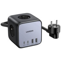Удлинитель электрический Ugreen 60113 DigiNest Cube 65W 3xSoket, 2xUSB-A, 2xUSB-C, GaN, 3680W CD268, 1.8m, Black