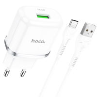 Hoco Wall Charger with Cable USB to Type-C N3 QC3.0 15W, White