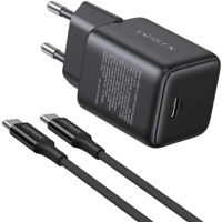 Зарядное устройство сетевое Ugreen 65012, Wall Charger GaN with Сable Type-C, 1*Type-C, 30W QC4.0, X513, Black