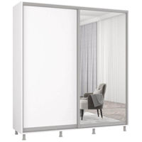 Dulap Mobildor-Lux Aron cu uși glisante din oglindă și PAL (190x60x200H cm) Alb Brilliant