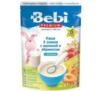 Terci cu lapte 5 cereale, caise-zmeură  Bebi (6+) 200 g