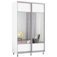 Dulap Mobildor-Lux Aron-P uși glisante din PAL cu oglindă orizontal (130x60x230H cm) Alb Brilliant