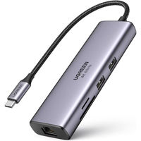 USB Hub Ugreen 90568 HUB 7in1 USB-C To 4K@60Hz HDMI + 2*USB-A 3.0 + RJ45 Gigabit + SD/TF Card Slot + PD 100W | CM512, Grey