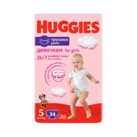 Scutece-chiloţel pentru fetiță Huggies Jumbo 5  (12-17 kg), 34 buc