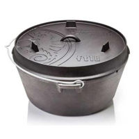 Казан Petromax Dutch Oven 16L cu capac si fund plat, fonta