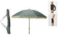 Umbrelă de soare D1.76m cu picior flexibil, 8 spite, verde, cu franjuri, husă