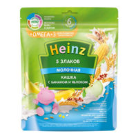 Heinz каша 5 злаков молочная с бананом и яблоком Omega 3, 6+мес. 200г