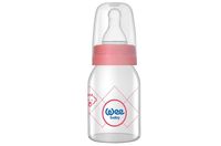 Biberon din sticlă Wee baby cu tetina din silicon 125 ml (0-6 luni) roz