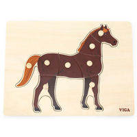 Деревянный Montessori пазл с кнопкой “Лошадь” VIGA