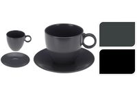 Чашка c блюдцем фарфоровые, цвет черный/серый