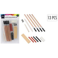 Набор для творчества Promstore 52365 Set pentru desen 13buc: creioane 6buc, pasteluri 4buc, ascutitoare si radiera