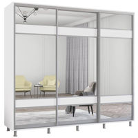 Dulap Mobildor-Lux Aron uși glisante din PAL cu oglindă zebra (240x60x230H cm) Alb Brilliant