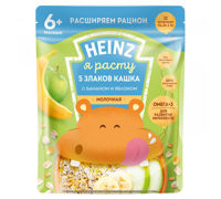 Каша Heinz из 5 злаков с молоком, бананом, яблоком и Омега 3 (6+ мес) 200г