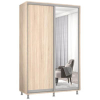 Dulap Mobildor-Lux Aron-P 1.0m-1.8m uși glisante din oglindă și PAL (140x60x200H cm) Sonoma