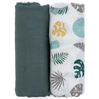Аксессуар для пеленания Petite&Mars 417363 Set 2 paturele de muselina din bambus Misty Green Leaves, 120x120cm