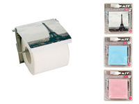 Suport pentru hârtie WC cu capac MSV, albastru/roz/Paris