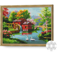 Картина по номерам Art Gallery QB203064 Mozaic cu diamante patrate 40x50cm Moara la rau