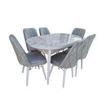 Комплект MDF Oval Marmura с белыми ножками (стол Karegold Carara + 6 стульев велюровых серых)