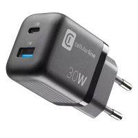 Wall Charger GAN Cellularline, 2 Ports, PD + USB, 30W, Black