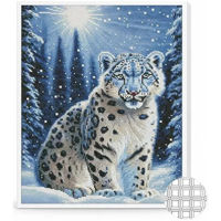 Картина по номерам Art Gallery QB206577 Mozaic cu diamante patrate 40x50cm Leopardul zapezilor
