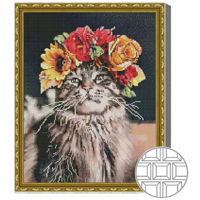 Картина по номерам Art Gallery QB205734 Mozaic cu diamante patrate 40x50cm Pisicuta in coronita de flori
