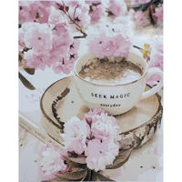 Tablou pe numere Strateg R16 /27 (GS108)(31851) Cafeaua de dimineata printre flori, 40x50 cm