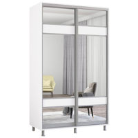 Dulap Mobildor-Lux Aron-S 1.0m-1.8m uși glisante din PAL cu oglindă zebra (140x60x220H cm) Alb Brilliant