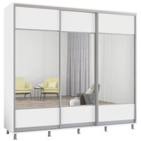 Dulap Mobildor-Lux Aron uși glisante din PAL cu oglindă orizontal (240x60x200H cm) Alb Brilliant