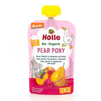 Piure Holle Bio Pear Pony pere, piersici, zmeura si grau spelt (8+ luni) 100 g