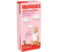 Scutece Huggies Ultra Comfort pentru fetiţă 5 (12-22 kg). 56 buc