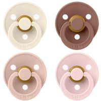 Пустышка BIBS 120459 Set 4 Colour Latex, tetina rotunda, 6 luni + Ivory/Blush/Woodchuck/Blossom-1204