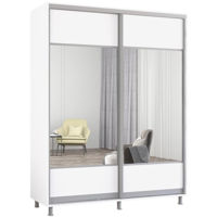 Dulap Mobildor-Lux Aron-P uși glisante din PAL cu oglindă orizontal (170x60x210H cm) Alb Brilliant