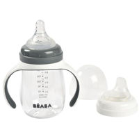 Поильник Beaba B913532 Biberon de invatare 2 in 1 din Tritan 210 ml Mineral Grey
