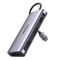 USB Hub Ugreen 81338 / HUB 10in1 Type-C 3.0 to 3*USB-A, 3.5mm Audio Jack, PD, RJ45, VGA, SD/TF Card Reader, 4K HDMI, CM179, Space Gray