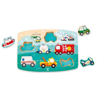 Головоломка Hape E1406 Puzzle din lemn cu buton Mașini de prim ajutor