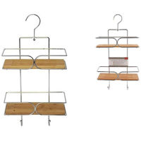 Полка для ванной Promstore 52137 Raft cu 2 nivele + 2 carlige Caddy 11x25x50cm, metal, bambus
