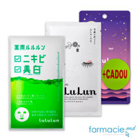 Lululun Masca fata zi Anti-Acnee, Antiinflamatoare N1 + Masca Travel Premium Kyoto Elasticitate N1 + Masca One Night Hidrateaza N1 Cadou