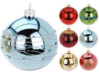 Glob pentru brad din sticla 100mm cu ornament, lucios, 6cul