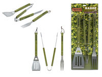 Instrumente pentru gratar BoyScout 3buc( furculita, spatula, cleste), inox/lemn