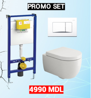 PROMO SET WC V TONDO RIMLESS cu capac soft close+Instalatie+Buton ALB matt