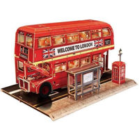 Конструктор Cubik Fun L538h 3D puzzle Autobuz londonez cu 2 etaje cu iluminare LED, 161 elemente