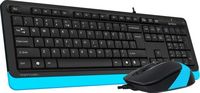 Keyboard & Mouse A4Tech F1010, Laser Engraving, Splash Proof, 1600 dpi, 4 buttons, Black/Blue, USB