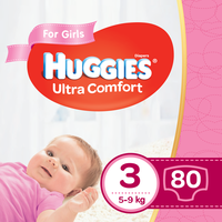 Подгузники для девочек Huggies Ultra Comf 3 (5-9 kg), 80 шт.
