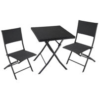 Садовая мебель Hydro S Складной комплект Panama Rattan, стол и 2 стула, пластик/металл, черный