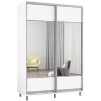 Dulap Mobildor-Lux Aron-P uși glisante din PAL cu oglindă orizontal (150x60x200H cm) Alb Brilliant