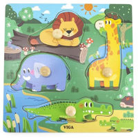 Puzzle Viga 44593 Puzzle din lemn cu buton Animale sălbatice