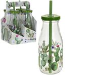 Set sticle pentru bauturi cu pai EH 4buc, 330ml "cactus" cu suport